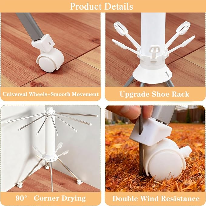 2 Layer Foldable Octopus Clothes Drying Rack Aluminum 16 Poles | Four Legged Laundry Drying Rack,Portable Dry Rack with 4 Pulleys Garment Rack,Indoor Outdoor Courtyard Double Layer