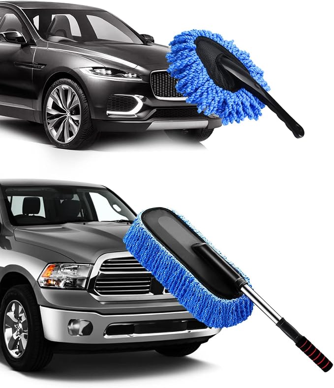 YeewayVeh Car Duster Kit, 2-Pack Microfiber Dust Brush, Blue | Scratch-Free Pollen Dusters, Extendable & Dash Duster for Exterior Interior Cleaning