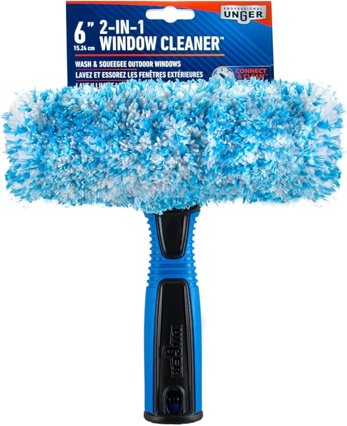 Unger Professional Connect and Clean 2-in-1 Squeegee and Scrubber, 6” Window Cleaning Tool, Commercial & Residential Use, Washer Cleaner Supplies to Remove Excess Water & Dry (Pack of 6)
