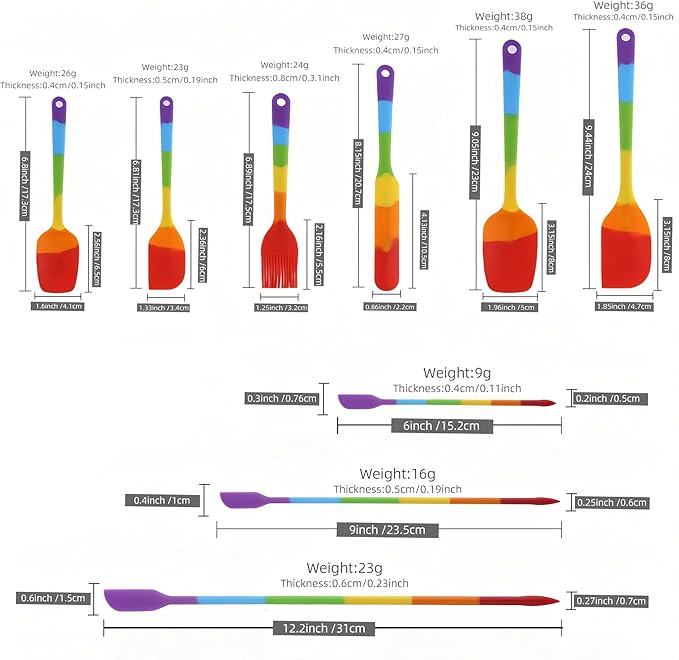 9-Piece Silicone Spatula Set, Non-Stick & Stainless Steel Core, BPA-Free, Dishwasher Safe Kitchen Utensils for Baking, Cooking, Mixing (Multicolor)