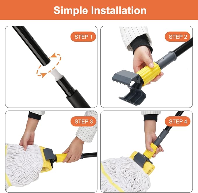 KeFanta 2 Pack Commercial Mop Heavy Duty Industrial Mop with Long Handle,60" Looped-End String Wet Cotton Mops for Floor Cleaning,Home,Kitchen,Office,Garage and Concrete/Tile Floor