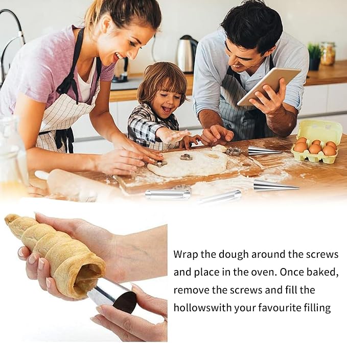 20Pcs Large Conical Cream Horn Molds, Non-stick Cream Horn Molds Stainless Steel, 5 inch Large Size Cannoli Tubes Kit Pack of Baking Cones Pastry Roll Horn Croissant Mold With brush