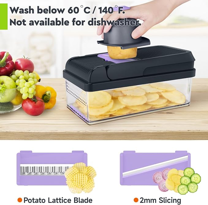MealHelper 15-in-1 Vegetable Chopper, 10 Blade Veggie Chopper, Practical Food Chopper with Container, Cheese Grater, Home Essentials & Kitchen Gadgets(Purple)