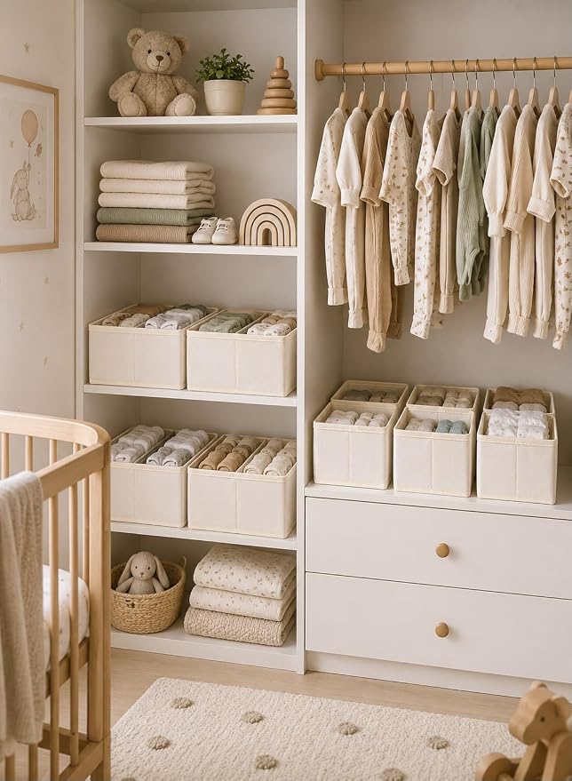 6 Pack Baby Clothes Organizer, Dresser Drawer Organizer for Baby Clothes, Foldable Fabric Closet Drawer Storage Bins, Dresser Dividers for Bras, Socks, Ties & Scarves