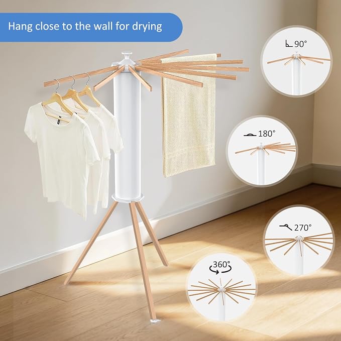 Tripod Foldable Clothes Rack,Garment Rack Portable with Collapsible Design | Drying Rack Clothing with No-Tool Assembly, Freestanding Laundry Drying Rack, pace-Saving for Bedroom, Laundry Room,Balcony