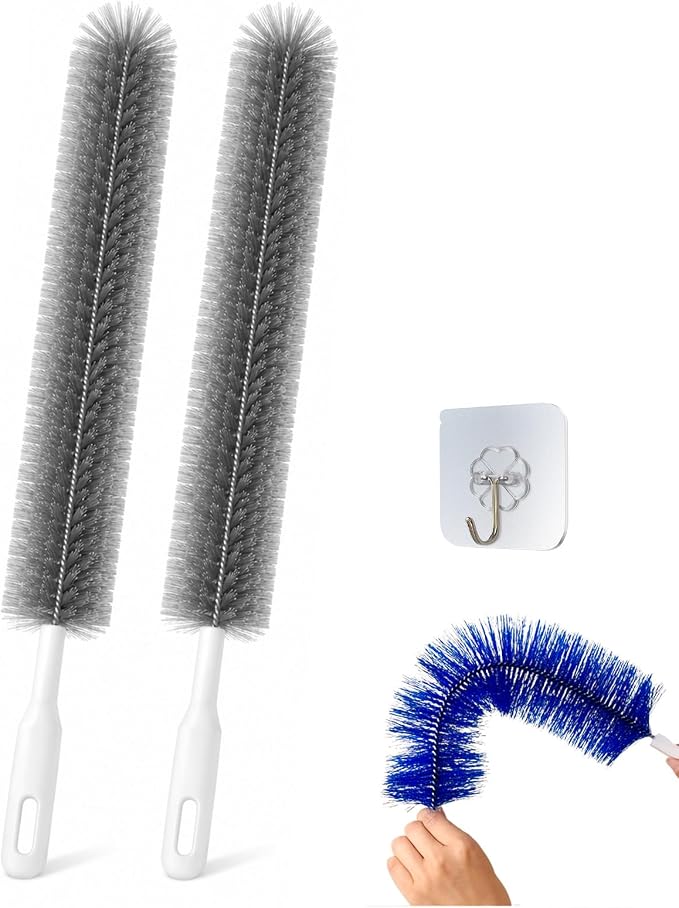 Bendable Microfiber Duster for Cleaning, Fan Cleaning Brush with Flexible Head, Reusable Fan Duster for Ceiling Fans, Blinds & Air Vents, Washable Dust Clean Brush for Home, Office & Car (Gray,2PCS)