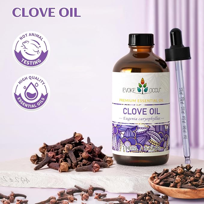 EVOKE OCCU Clove Essential Oil for Teeth and Gums, Skin, Aromatherapy | Clove Oil for Oral Care, Diffuser, Sore Muscles, Hair care, DIY Cleaning Sprays, Candle and Soap Making