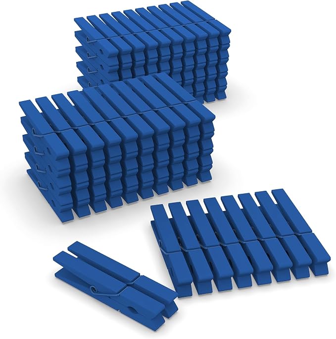 100 Pcs Blue Clothes pins - 2.9 Inch Wooden Clothespins Cheer Clips | Vibrant for Crafts Classroom Decorations Clothing Pictures Laundry Solid Wood No Splinters Fade‑Proof