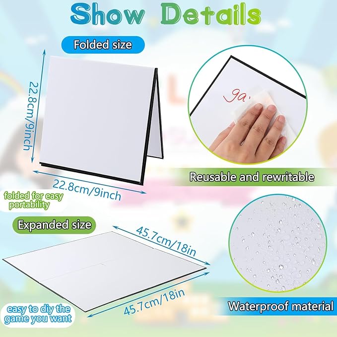 Zhanmai 20 Pcs Folding Blank Game Board 18 x 18 Inches Make Your Own Game Board, Quad Fold Dry Erase Blank Games Boards for School Classroom DIY Games Activities (4 Folds)