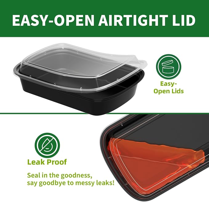 Meal Prep Containers, 50 Pack 12oz Disposable Take Out Food Storage Containers with Leakproof Lids, Reusable Plastic To Go Lunch Boxes, BPA Free, Microwave/Dishwasher/Freezer Safe