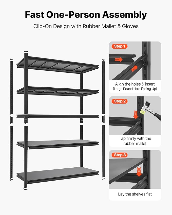 VEVOR Garage Shelving, 5-Tier Adjustable Storage Shelves, 3000 lbs Heavy Duty Garage Shelves, Metal Utility Rack Shelf for Garage Workshop Warehouse Basement, 59.49" W x 20.55" D x 71.38" H