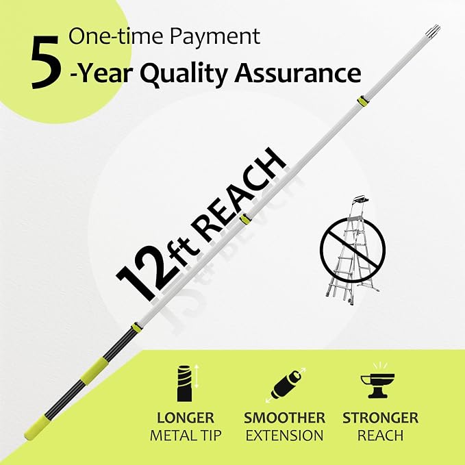 【Upgrade Anti Rotation 】 20FT High Reach Duster Kit,Lightweight Aluminum Alloy Extension Rod,5-Piece Set,210° Steering Head Clean Various Angle,for Cleaning Ceiling,High Wall
