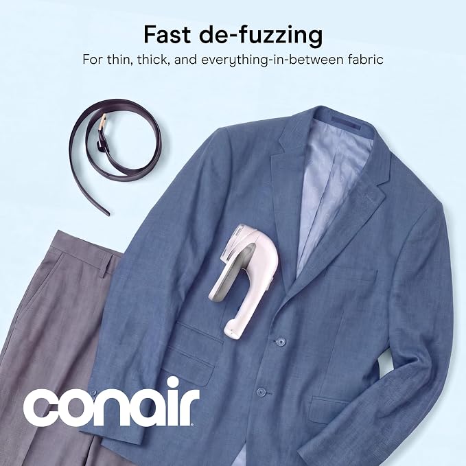 Conair Fabric Shaver & Lint Remover for Every Fabric, Rechargeable, 2" Head | Portable sweater shaver and fabric shaver for furniture with 3 depth settings, ergonomic handle, and a lint catcher