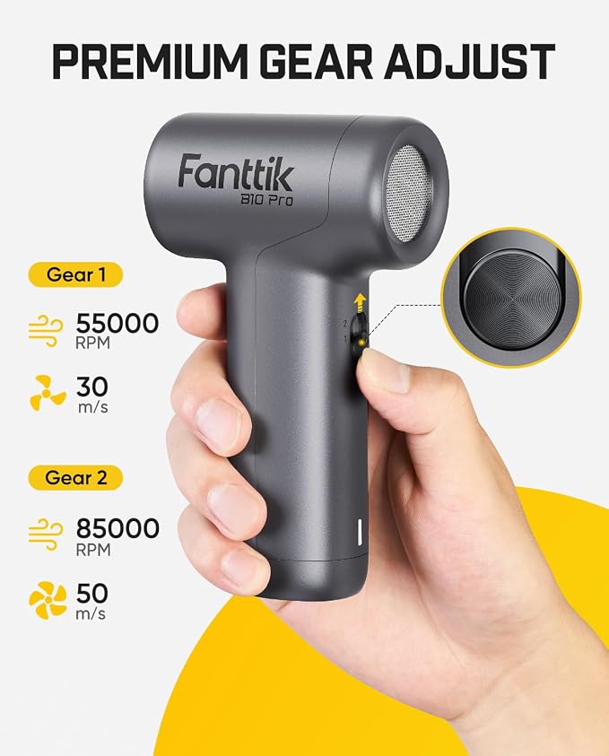 Fanttik B10 Pro Electric Air Duster (Sliver) | 110,000RPM Brushless Motor, One-Tap Booster, 3-Speed Adjustable Control for PC, Keyboard & Electronics