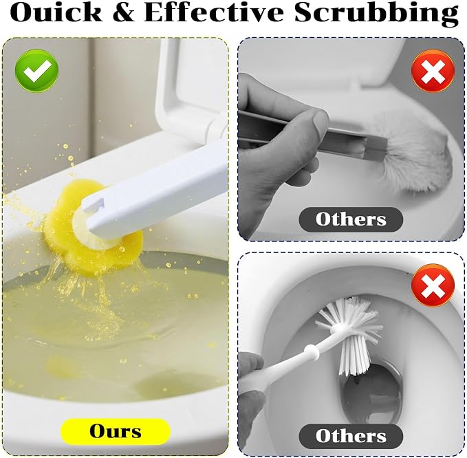2 Pack Disposable Toilet Brush and Holder Set, Extended Handle Toilet Bowl Cleaner Wand with 48 Refills Replacement Heads Pads Bathroom Maintenance Bathtub Stick Cleaning System Starter Kit
