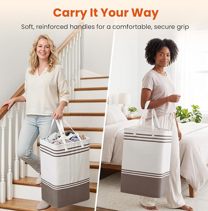 TranquilRelax 3-Pack Laundry Basket, Laundry Hamper, Khaki-88L | Freestanding＆Water-Resistant Laundry Hamper, Collapsible Tall Clothes Hamper with Carry Handles for Clothes, Laundry Basket