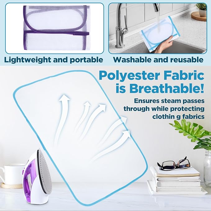 2 Pcs Pressing Cloth For Ironing Mat Ironing Cloth To Protect Clothes Scorch Saving Mesh Board Cover Pad High Temp Protective Pressing Pads Iron Insulation Net Fabric For Protect Fabrics(Blue,Purple)