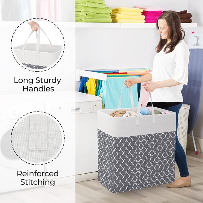 StorageRight Laundry Basket Hamper, 100L Clothes Storage, Clover Grey | Freestanding Clothes Hampers, Foldable design, with Easy Carry Handles, For Laundry, Bedroom, Dorm, Clothing, Towels, Toys