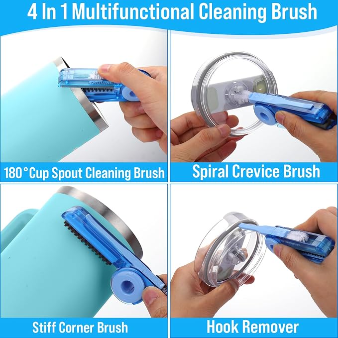 Water Bottle Cleaner Brush Set for Stanley Tumbler 40 oz/30 oz Cup | Multifunctional Bottle Brush and Long Silicone Straw Cleaner Brush,Cleaning Kit for Owala/Yeti Cup Accessories,4 Pcs