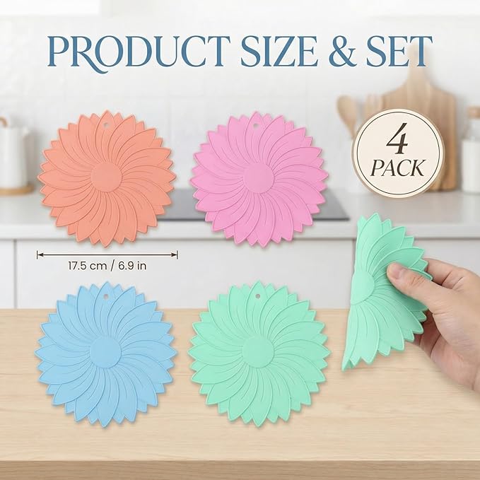 4 Pack Silicone Jar Opener Gripper Pads, Non-Slip Grippers for Opening Jars, Easy-Twist Jar Openers for Weak Hands and Seniors, Dishwasher Safe, Heat Resistant (Candy Colors)
