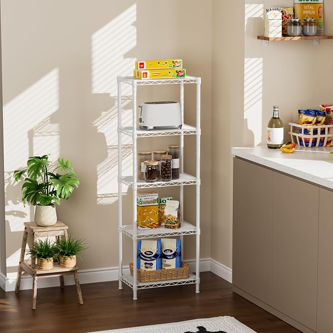 Golpart 5Tier Adjustable Storage Shelves Metal Wire Shelving Standing Shelf | Utility Heavy Duty Unit Rack Closet Organize for Home Kitchen Laundry Room Organization Pantry 10"Dx16"Wx55"H White