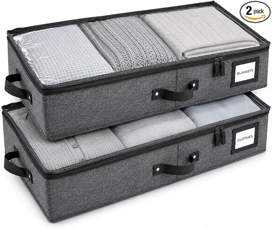 HOMELUX THEORY 2pc Under Bed Storage Containers, Bedroom Under the Bed Drawer Storage Organizer with Bins and Lids, Medium Underbed Clothes Storage Box Ideal for Blanket, Fabric, & Shoes (Dark Gray)
