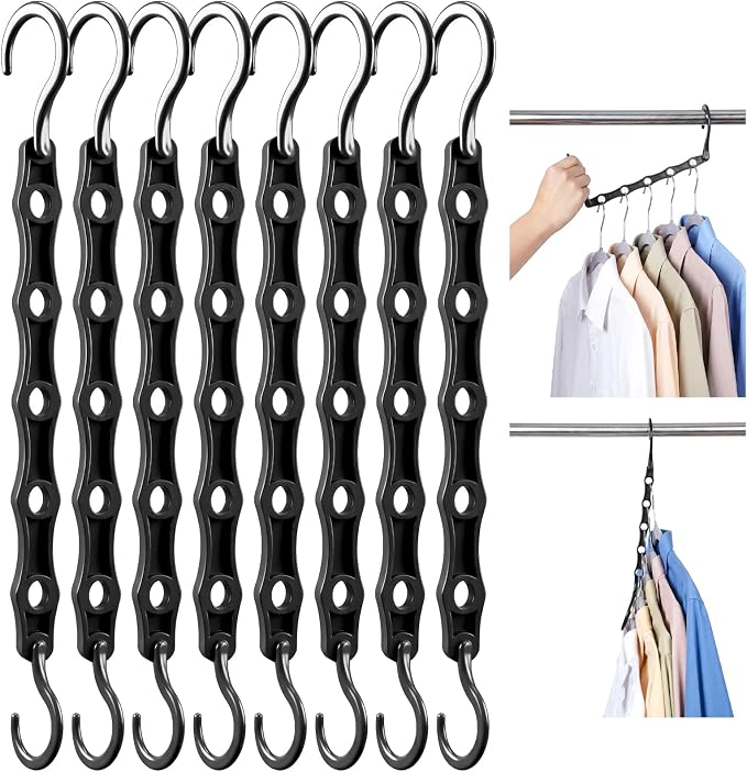 HOUSE DAY Space Saving Hangers 16 Pack, Closet Organizers and Storage | Closet Organizer Space Saver, Multifunctional Hangers for Small Closet, College Dorm Room Essentials for Girls, Black