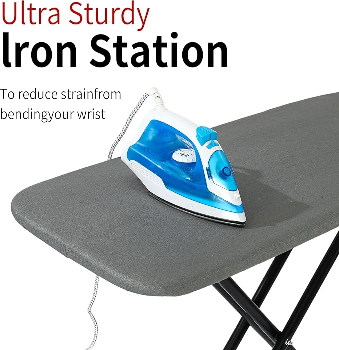 Ironing Board 48" X 15", Metal Construction Iron Board with Extra Thick Heavy Duty Padded Cover, Stable Structure, Height Adjustable, Anti-Skid Feet (Grey A)