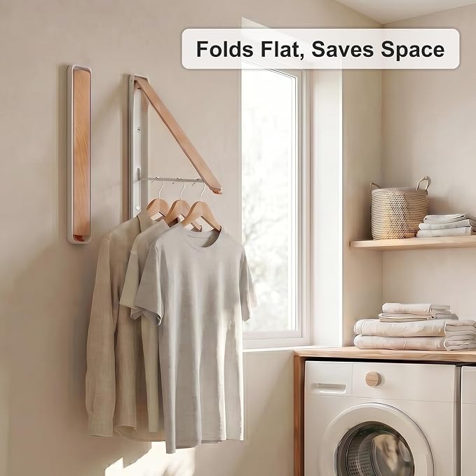 RFOUO White Foldable Wall Mounted Clothes Drying Rack,Laundry Hanger,1 Pack | Space saving Foldable Clothes Hanger for Laundry Organization,coat hanger racks,laundry drying rack,Clothes drying hanger