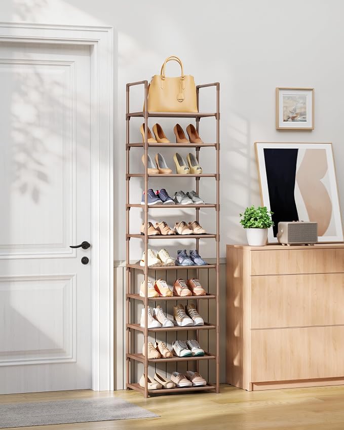 Kitsure Shoe Rack - 10-Tier Shoe Organizer with Detachable Fabric Shelves & Metal Frame, Tall Shoe Rack for Closet, Entryway, Living Room, 16.9" Wide - 10 Tier, Brown