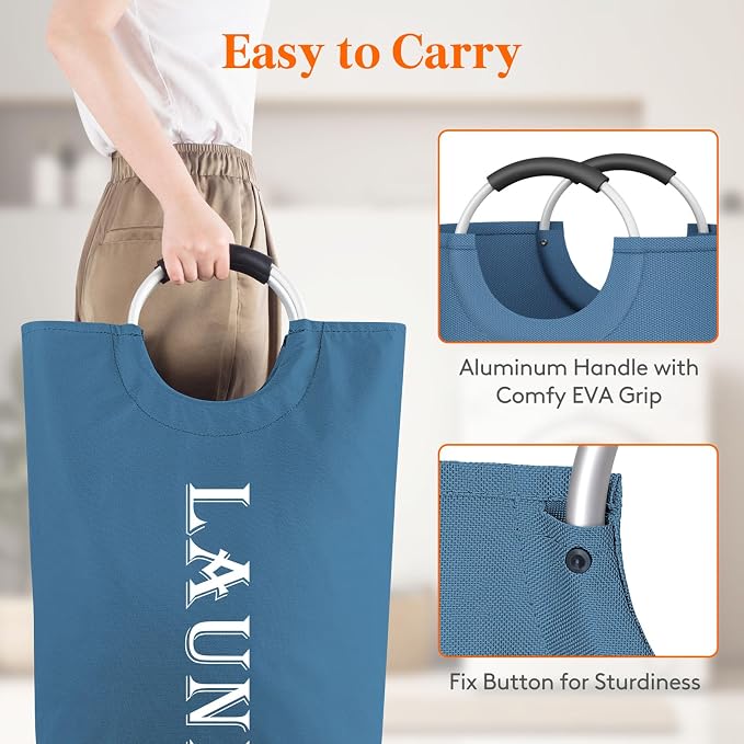 Lifewit 100L 2-Pack Large Laundry Basket, Collapsible Laundry Hamper with Aluminum Handles, Waterproof Freestanding Dirty Clothes Hampers for Laundry Room Bedroom Dorm Bathroom, Blue