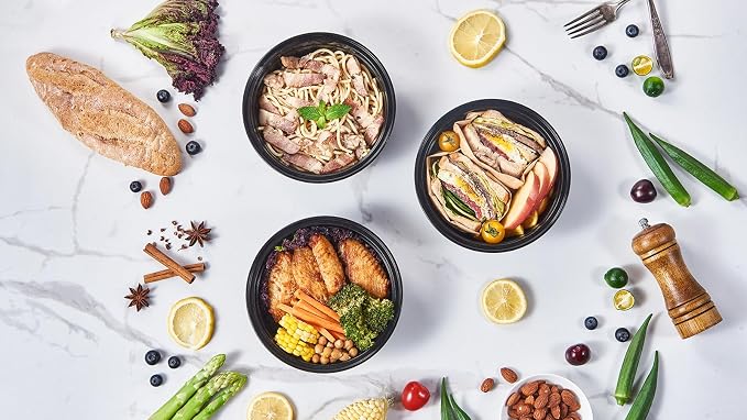 Jaluxing 32 oz 150 ct Round Meal Prep Containers with Lids Plastic Food Storage Lunch Plan To Go Box Disposable Take Out Bowl Black BPA Free Reusable Stackable Microwave Freezer Safe (Formerly FULING)