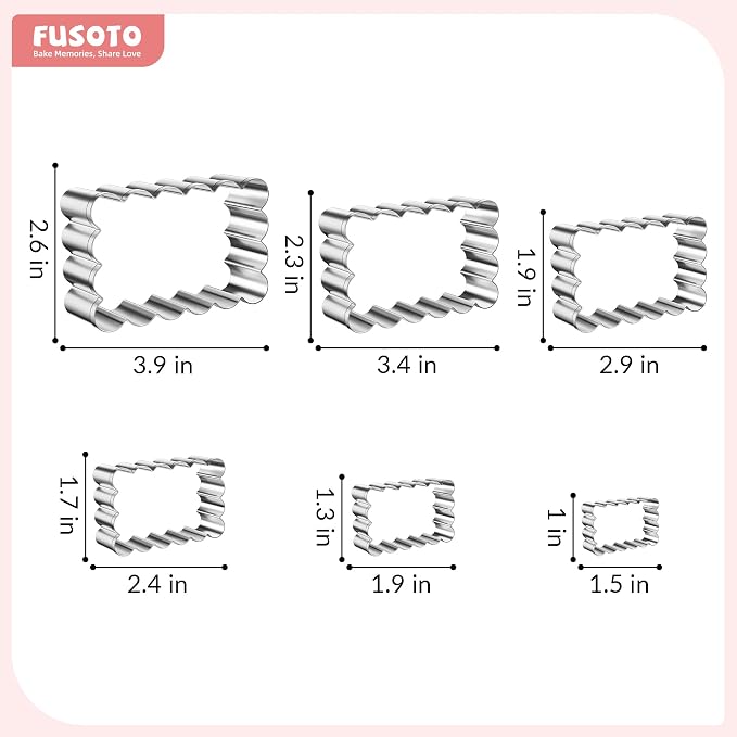FUSOTO Rectangle Cookie Cutter Set - 6 Piece Rectangular Shaped Geometric Cookie Cutter for Kitchen Baking, Stainless Steel, (1.5", 2", 2.5", 3", 3.5", 4"), Rectangle