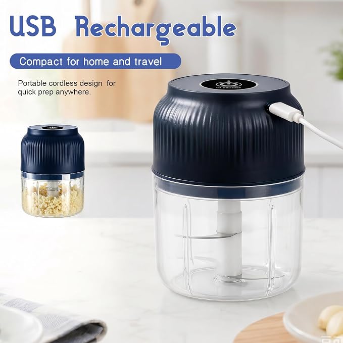 Electric Garlic Chopper, 2026 New Mini Food Processor & Food Chopper for Kitchen, Portable Cordless Garlic Mincer with 4 Stainless Steel Blades, Small Vegetable Chopper for Onion Salad (300ML White)