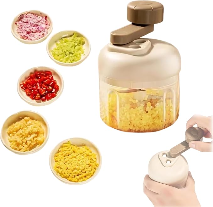 Manual Food Processor with 3-Speed Adjustable Crank,Hand Crank Food Chopper - Manual Multifunctional Portable Kitchen Gadget for Mincing Garlic, Vegetables, and Nuts