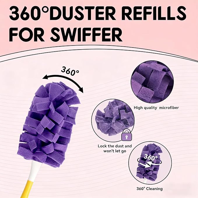 Fleece Reusable Duster Refills Compatible with Swiffer Hand Duster | 360 Washable Heavy Duty Duster Pads, Microfiber Washable Dusters Refills for Fan, Window, 6 Pack (Handle is Not Included)