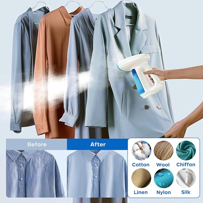 Bear Steamer for Clothes, 1300W 230ml Fast-Heat Handheld Clothes Steamer | Essential Oil Compatible,Auto-off Safety,Brush Included,360° Built-in Balls,Wrinkle Removal for Home&Travel,Blue