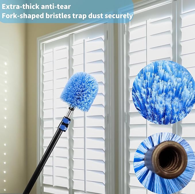 2 Pack Screw on Webster Cobweb Duster Head for Pole,Spider Web Remover Brush, Cobweb Duster Head Attachment,Fits Standard 3/4 inch Threaded Poles(Big, Blue)
