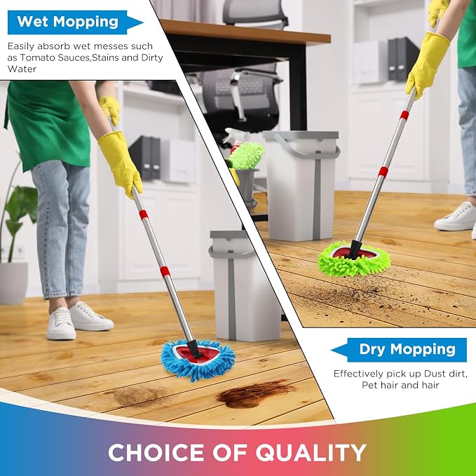 Baderke 6 Pack Chenille Mop Heads Replacements Compatible with 1 Tank System Chenille Duster Replacement Heads Microfiber Spin Mop Refill Pads Reusable Dust Refills for Floor Cleaning (Multicolor)