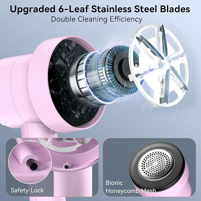 Rechargeable Fabric Shaver for Clothes: 6-Leaf Blades & 3 Speeds to Remove Pilling, Fuzz & Lint Balls - with LED Display, Portable Electric Lint Remover for Sweater, Couch, Blanket, Furniture