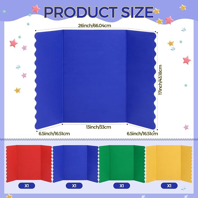 Mooliwe 4 Pack 26" X 17" Trifold Poster Board Tri Fold Poster Boards Foldable Corrugated Business Presentation Display Paper Boards for Science Fair Events, School Projects, Exhibitions