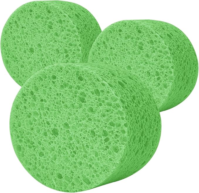 3-Pack Large Sponge, Kitchen Sponges, Handy Sponges, Cellulose Sponges, Dish Washing Sponge, Natural Sponge, Car Washing Sponge, Eco Friendly Sponge (Round, 4" X 4" X 2"), Green