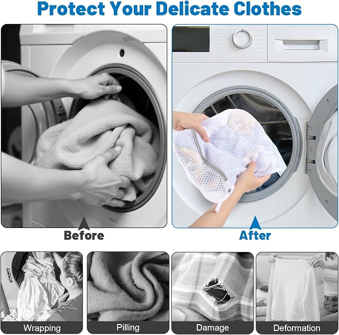 6-Pack Durable Honeycomb Mesh Laundry Bags for Delicates, 12 x 16 Inches | 120gsm Honeycomb Mesh, Sturdy Zipper, Protect Delicates, Reusable, Washer & Dryer Safe, For College, Dorm, Home and Travel