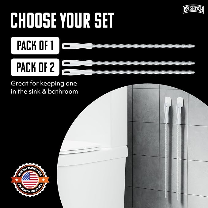 BRUSHTECH – Sink Drain & Overflow Cleaning Brush – White, Set of 2