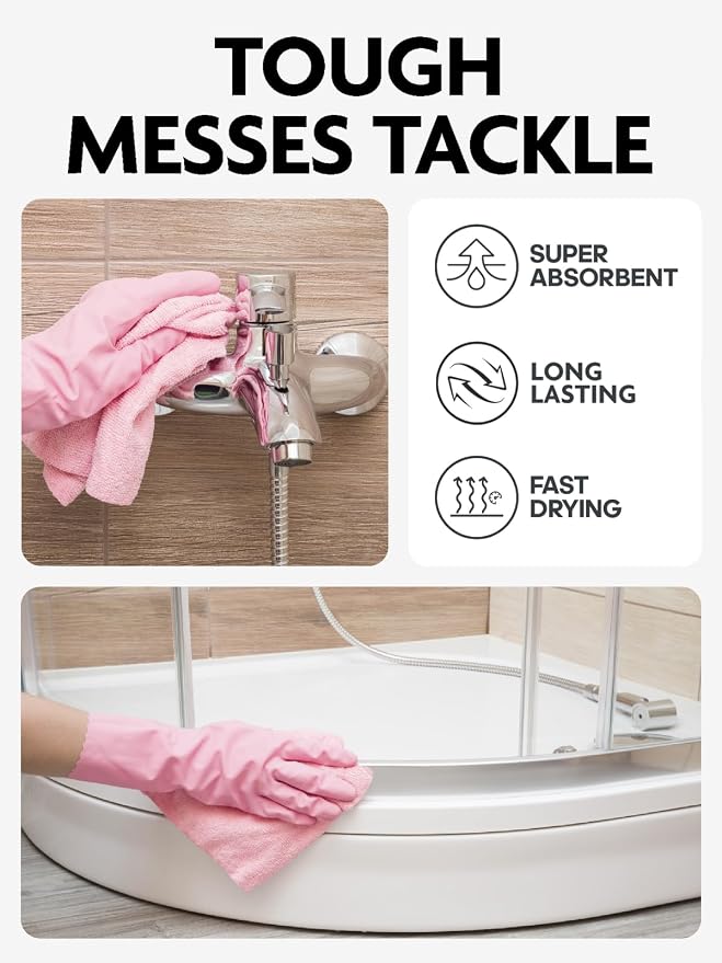 Fantasticlean Microfiber Cleaning Cloth Rolls - 150 Sheets (Pink, Lavender) | 12'' by 12'', Super Absorbent, Lint-free, Tear-away Microfiber Towel Roll, for All-Purpose Cleaning