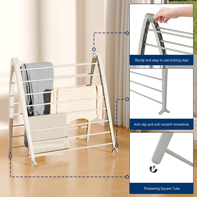 Whitmor Spacemaker Folding Drying Rack, Indoor Clothes Organizer with Patent-Pending Design, Space Saving, 6" L x 26" W x 51.5" H, Beige