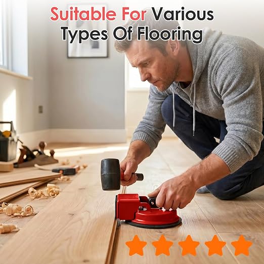 Floor Gap Fixer Tool, Bwaliffury 2026 New Heavy Duty Suction Cup Gap Puller With 10 Reusable Sticky Pads & Rubber Mallet, Floor Gap Fixer For Wood, Laminate, Tile, Vinyl Floor Gap Repair Tools, Red