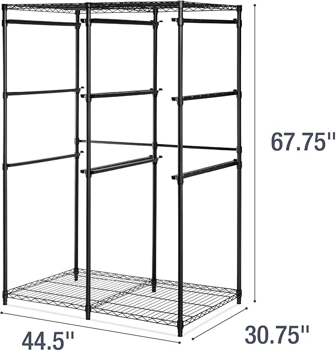 CleverMade Double Tote Tower, 10-Bin Rack for 27-Gallon Totes, Black | Individual rails let 10 totes slide out without unstacking. Powder-coated steel supports 50 lb per shelf and 500 lb total.