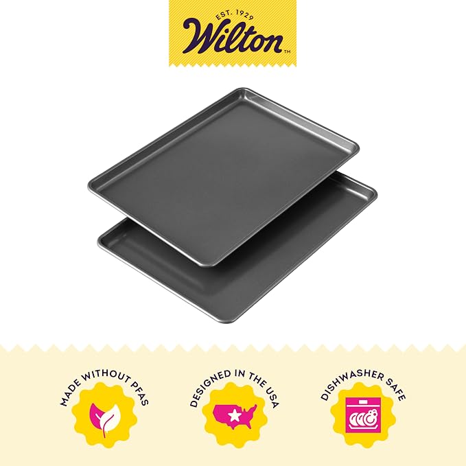 Wilton Easy Layers Sheet Cake Pan, Rectangle Sheet Pan, 2-Piece Baking Sheets Set, Steel (Pack of 4)