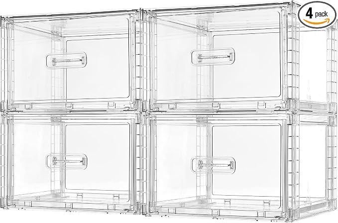 Vtopmart 4 Pack Clear Stackable Storage Drawers 15QT, Easily Assemble Closet Organizers,Plastic Storage Bins for Bathroom,Cabinet,Kitchen Pantry,Under Sink Organization(Medium)